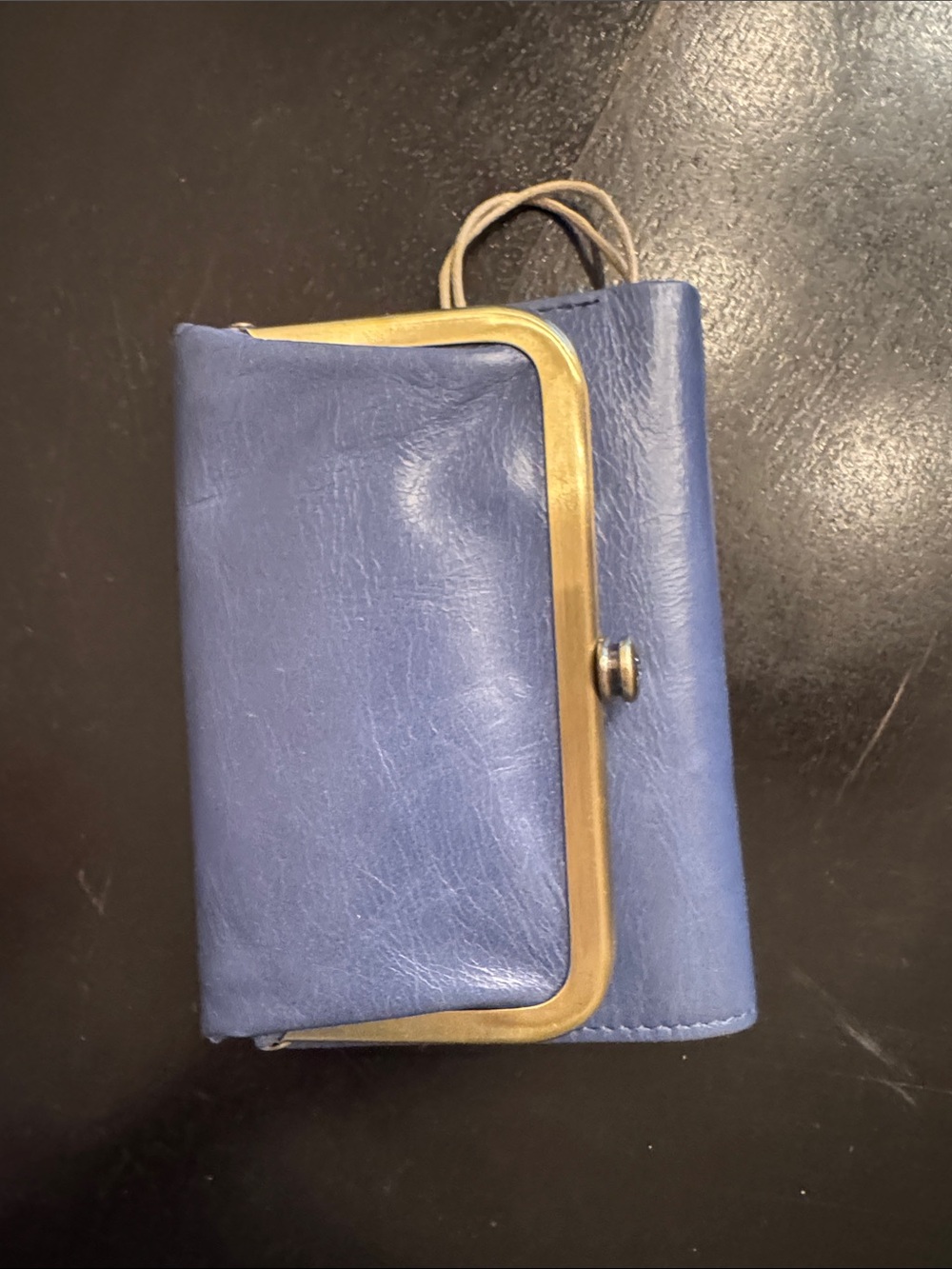 HOBO Blue Leather Bifold Wallet with Tan Accent Detail